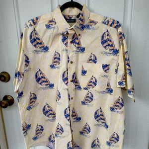 MENS PURITAN YELLOW SHORT SLEEVE SHIRT WITH BLUE SAIL BOATS